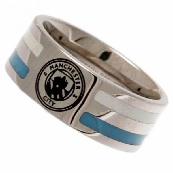 Manchester City FC Rostfritt stål Stripe Ring S Silver/Blå/Wh Silver/Blue/White S