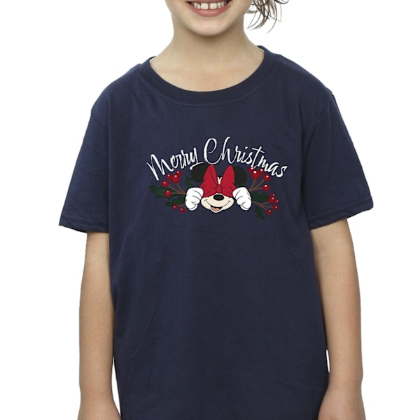 Disney Girls Minnie Mouse Christmas Holly Cotton T-Shirt 3-4 år Navy Blue 3-4 Years