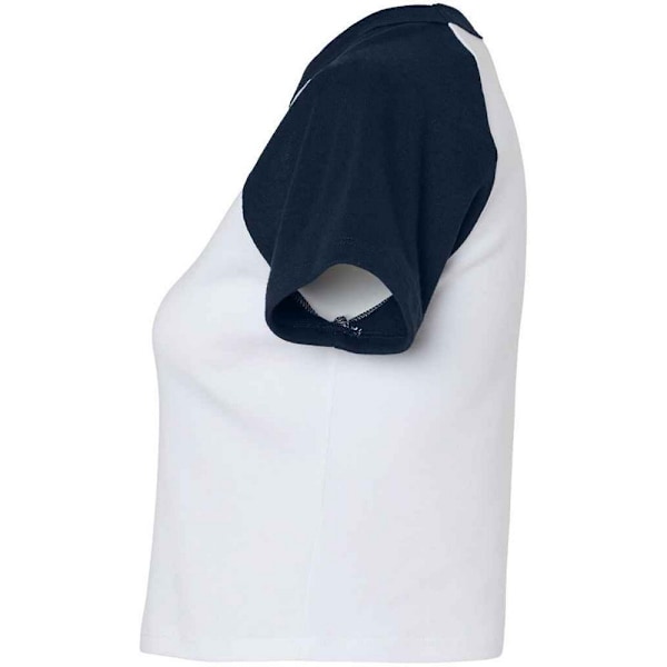 Bella + Canvas Dam/Kvinnors Micro-Rib Raglan Crop Top XS Vit White/Navy XS