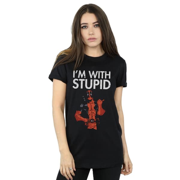 Marvel Dam Deadpool I´m With Stupid Bomull Boyfriend Black M