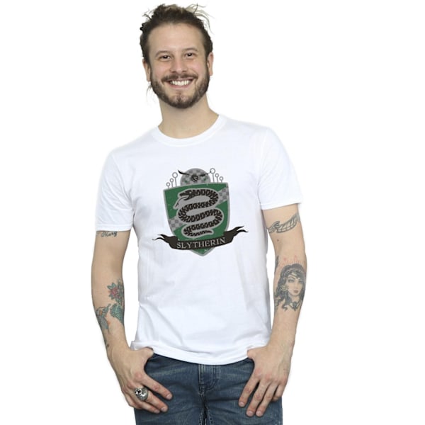 Harry Potter T-shirt för män med Slytherin-bröstmärke, S, vit White S