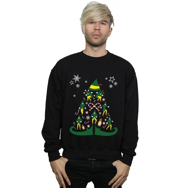 Elf Mens Christmas Tree Sweatshirt XL Svart Black XL