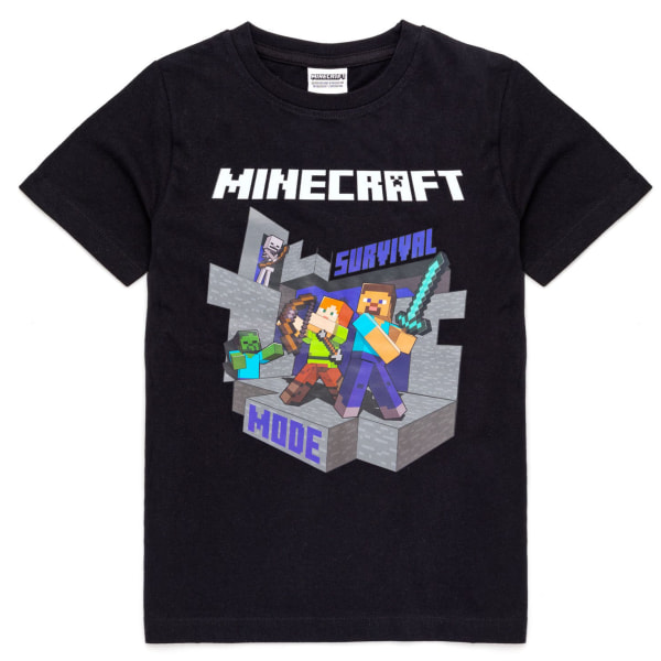 Minecraft T-shirt för barn/ungdomar i överlevnadsläge 9-10 år svart Black/Grey/White 9-10 Years