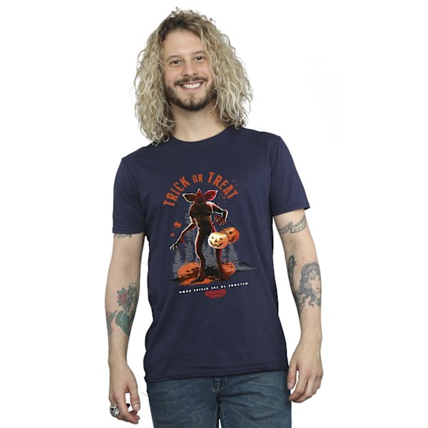 Netflix Stranger Things Trick Or Treat Demagorgon T-shirt för män Navy Blue 3XL