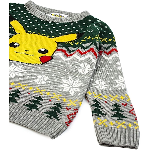 Pokemon Barn/Barn Pikachu Stickad Jultröja 13-14 År Grey/Green 13-14 Years