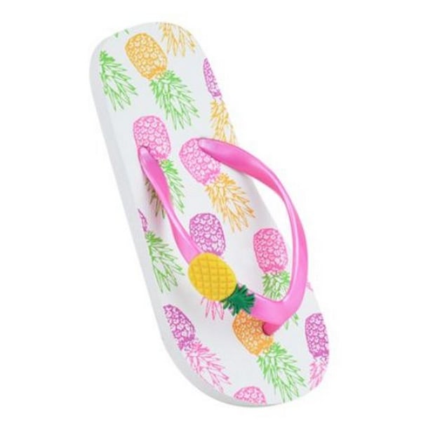 Sandrocks Girls Pineapple Flip Flops 13-1 Barn UK Vit White 13-1 Child UK