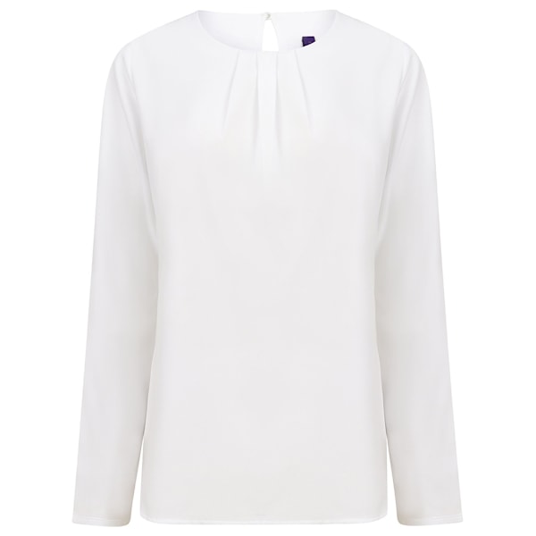 Henbury Dam/Damer Plisserad Front Långärmad Blus 4XL Vit White 4XL