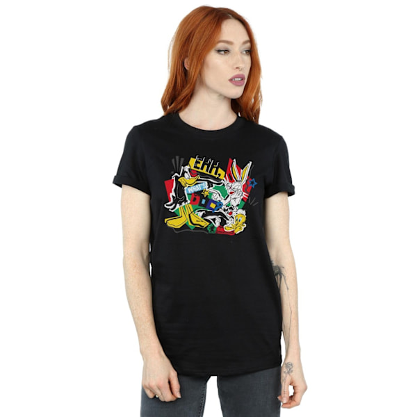 Looney Tunes Dam/Damer Skrot Collage Bomull Pojkvän T-shirt Black L