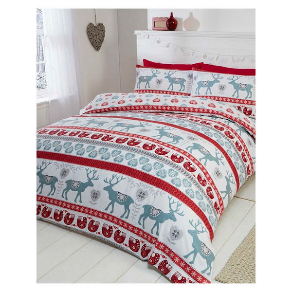 Rapport Scandi borstad bomull julduntäcke set King Wh White/Red/Blue King