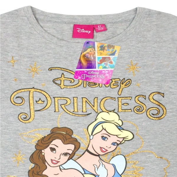 Disney Princess Girls Glitter långärmad T-shirt 2-3 år Gr Grey Marl/Yellow/Blue 2-3 Years