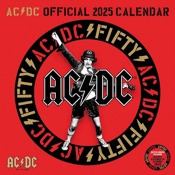 AC/DC 2025 Fyrkantig Väggkalender One Size Röd/Svart/Guld Red/Black/Gold One Size