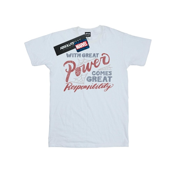 Marvel Dam/Damer Spider-Man Stort Ansvar Bomull Pojkvän T-shirt White L