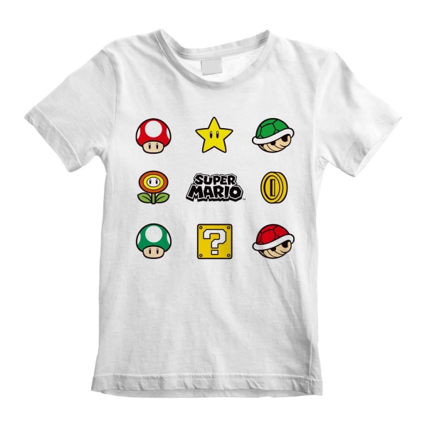 Super Mario barn-/barnartiklar Logotyp T-shirt 5-6 år Vit White 5-6 Years