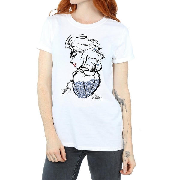 Frozen Dam/Dam Elsa Sketch Cotton Boyfriend T-Shirt XL Wh White XL