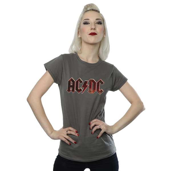 AC/DC Dam/Dam Rå Distressed Logotyp Bomulls T-shirt S Kol Charcoal S