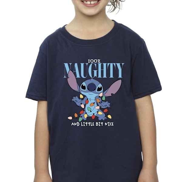 Disney Girls Lilo & Stitch Naughty & Nice Bomull T-shirt 5-6 år Navy Blue 5-6 Years