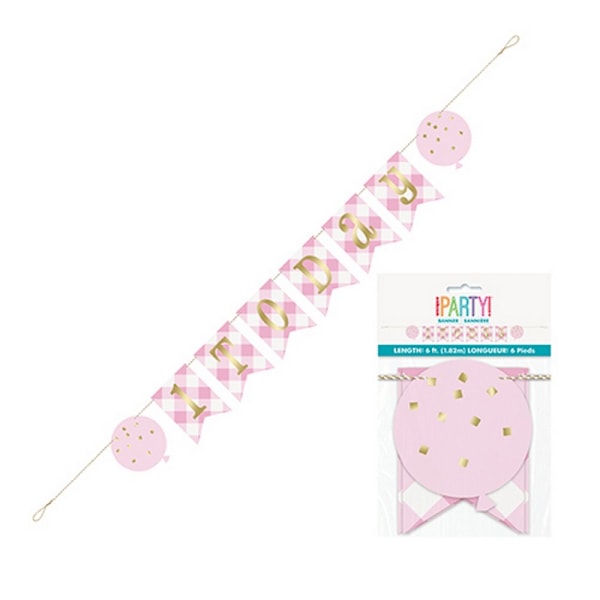 Unik fest girlang med vimplar för 1-årsdag, rosa, One Size Pink One Size