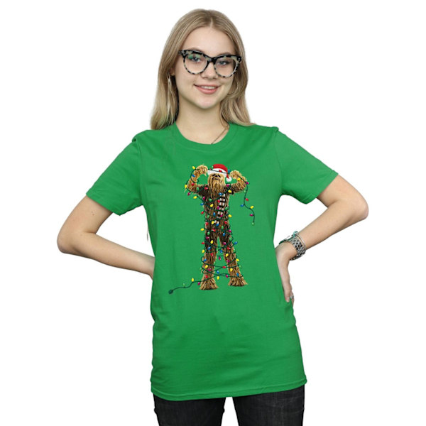 Star Wars Dam/Damer Chewbacca Julbelysning Bomull Pojkvän T-shirt Irish Green M