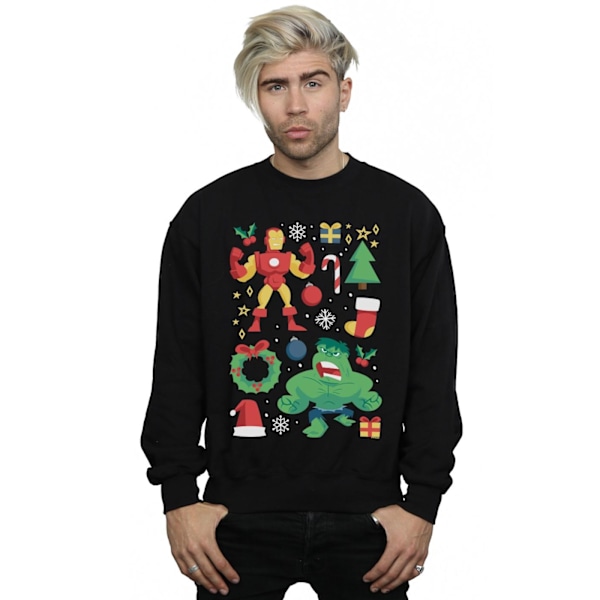 Marvel Herr Iron Man Och Hulk Juldag Sweatshirt L Svart Black L