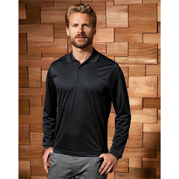 Premier Herr Långärmad Coolchecker Pique Poloskjorta 4XL Svart Black 4XL