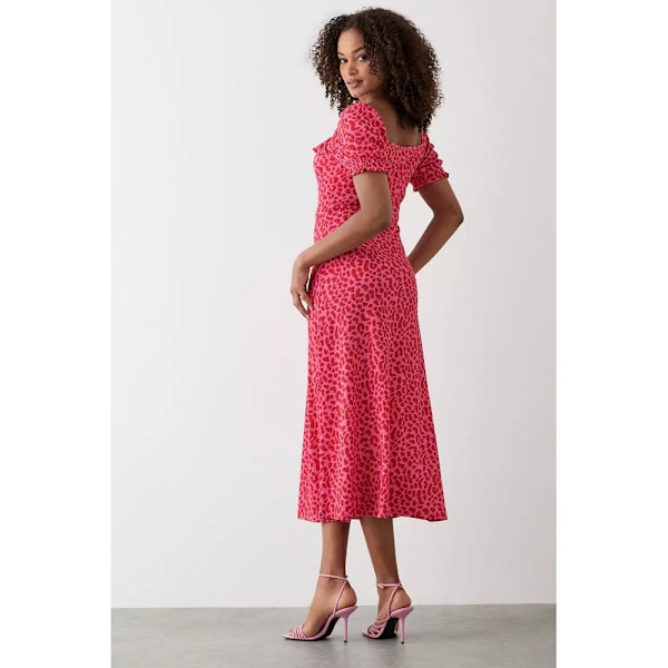 Dorothy Perkins Dam/Kvinnor Djurmönster Kvadrat Hals Midi Klänning Pink 10 UK