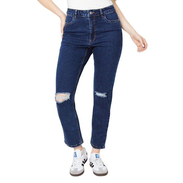 Dorothy Perkins Dam/Dam Ripped Relaxed Mom Jeans 16 UK In Indigo 16 UK