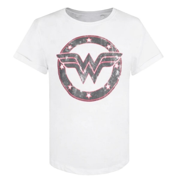 Wonder Woman Dam/Dam T-shirt med nödställd emblem L Vit/Gr White/Grey/Pink L