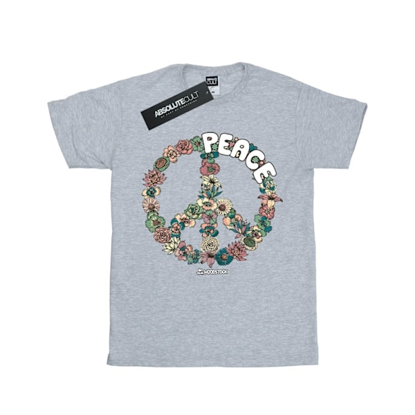 Woodstock Girls Floral Peace Bomull T-shirt 7-8 år Sports Grå Sports Grey 7-8 Years