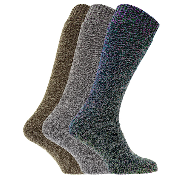 Herr Termiska Ullblandning Långa Wellington Stövlar Strumpor (3-pack) Brown/Blue/Grey UK Shoe 6-11, EUR 39-45