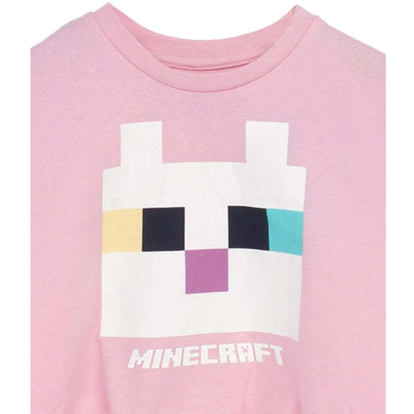 Minecraft T-shirt för flickor med kattmotiv och knuten framtill, 5-6 år, rosa/vit Pink/White 5-6 Years