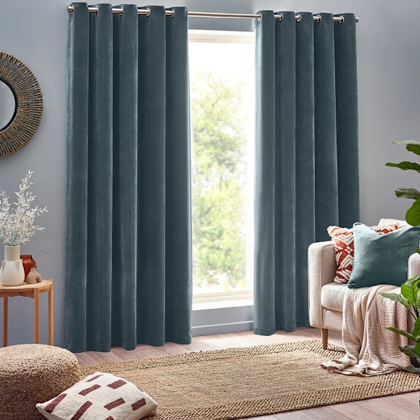 Yard Chenille Velvet Öglettgardiner 117cm x 137cm Marin Marine 117cm x 137cm