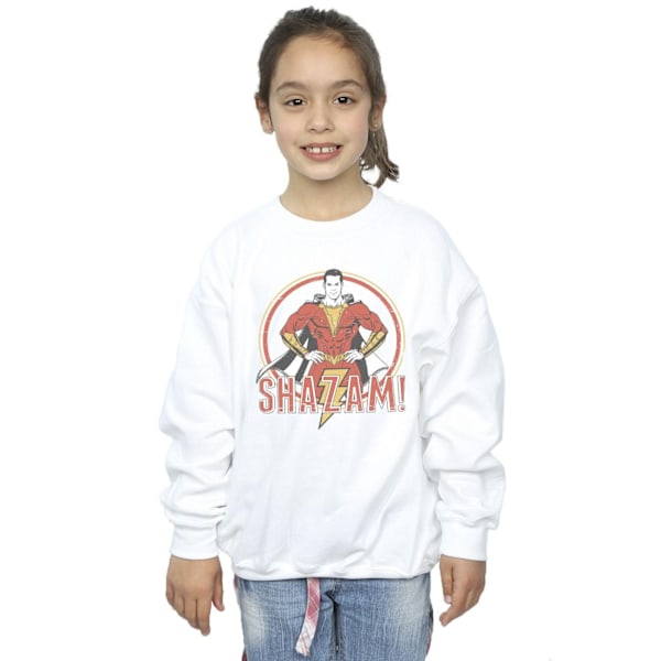 DC Comics Girls Shazam Retro Circle Distressed Sweatshirt 9-11 White 9-11 Years