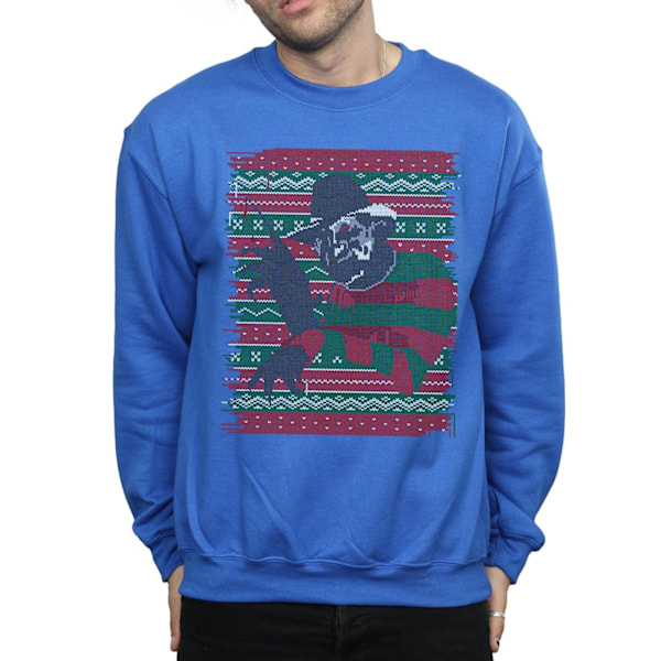 A Nightmare On Elm Street Herr Jul Fair Isle Sweatshirt 3 Royal Blue 3XL