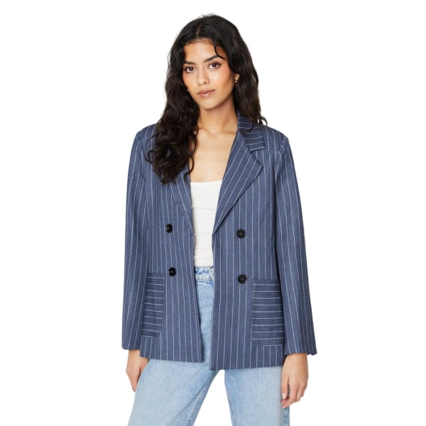 Dorothy Perkins Dam/Dam Stripe Patch Pocket Petite Blazer Denim Blue 14 UK