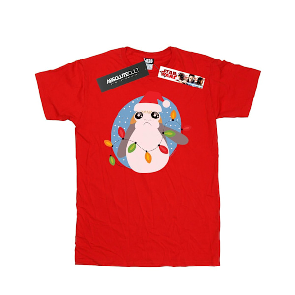 Star Wars Girls The Last Jedi Porg Julbelysning Bomull T-shirt Red 12-13 Years