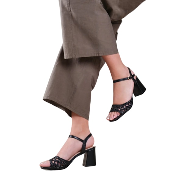 Var är det ifrån Dam/Dam Rise Flätad PU Block Heel Sand Black 6 UK