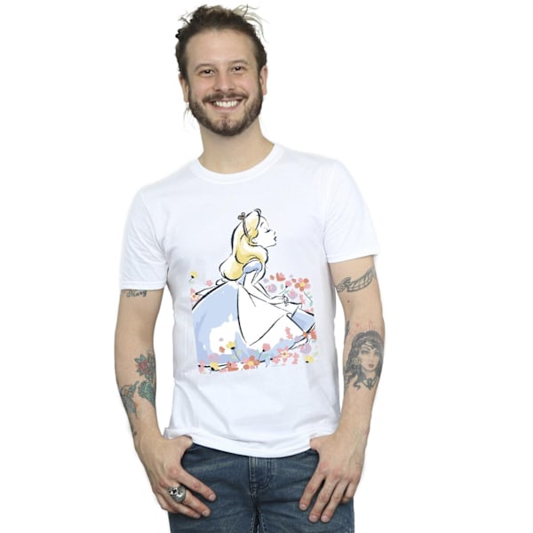 Disney Herr Alice In Wonderland Sketch Flowers T-Shirt L Vit White L