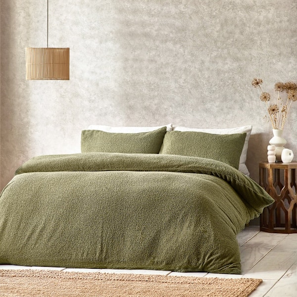 Yard Bouclé Textured Påslakan Set Dubbel Oliv Olive Double