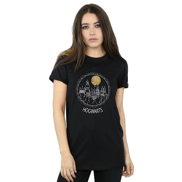 Harry Potter Dam/Kvinnor Hogwarts Cirkel Bomull Boyfriend T-Shirt L Svart Black L