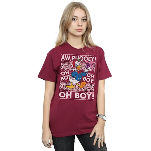 Disney Dam/Damer Donald Duck Jul Fair Isle Bomull Pojkvän Burgundy L