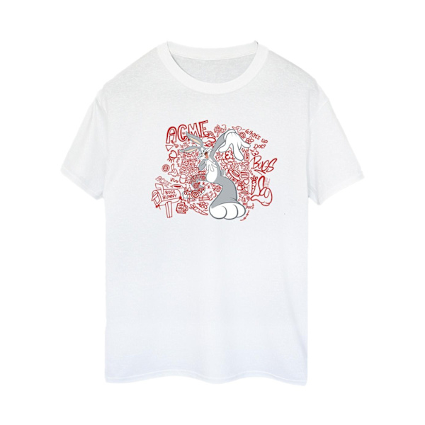 Looney Tunes Dam/Damer ACME Doodles Bugs Bunny Bomull Pojkvän White 3XL