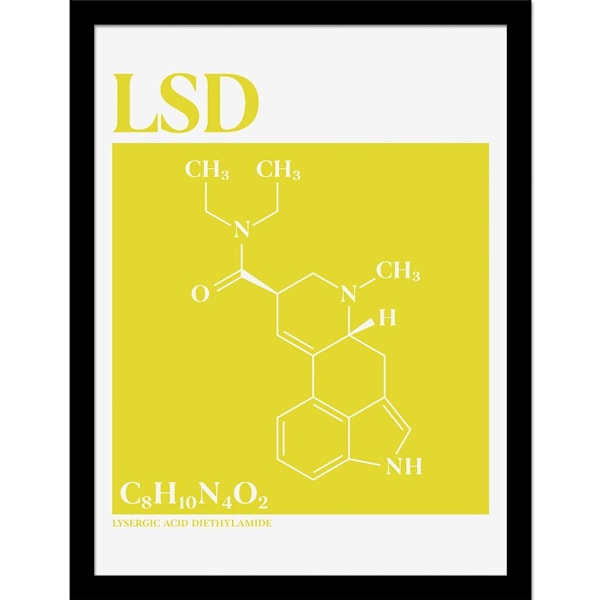 Drug Science LSD inramad affisch 40cm x 30cm Vit/Gul White/Yellow 40cm x 30cm