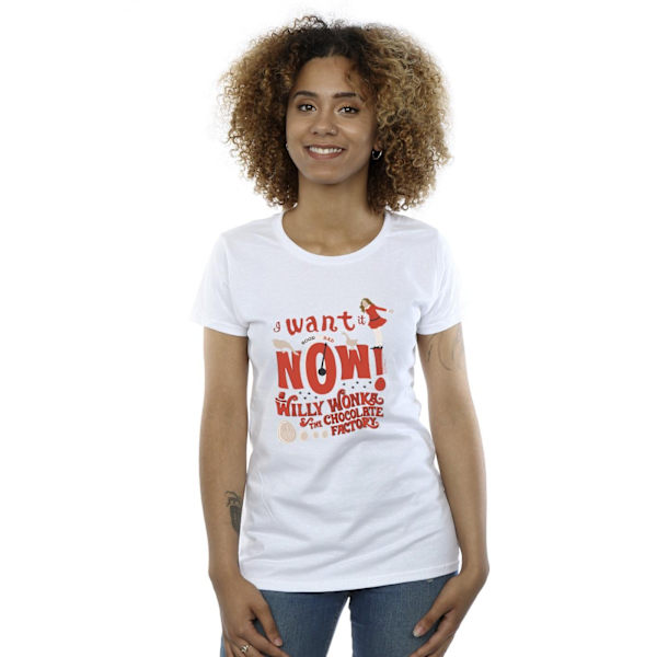 Willy Wonka Dam/Kvinnor Verruca Salt I Want It Now Bomull T-S White M