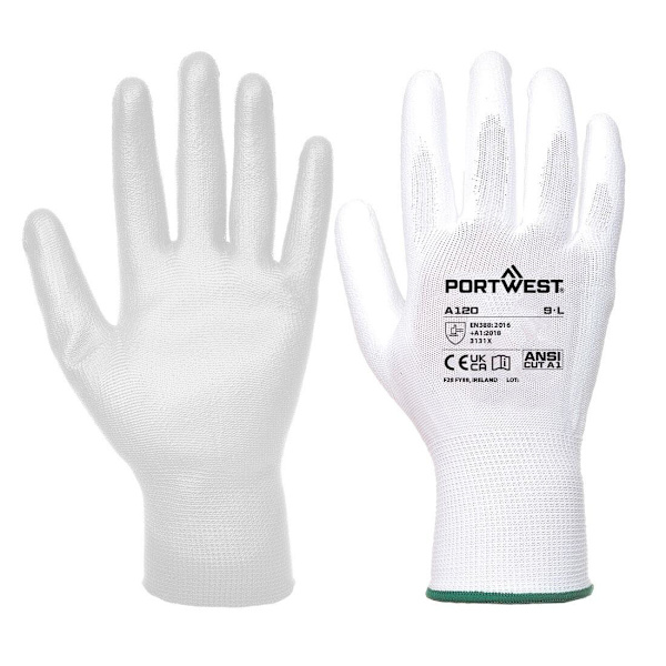 Portwest A120 PU Palm Grip Handskar XS Vit White XS