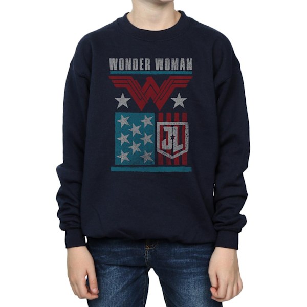 DC Comics Boys Justice League Movie Wonder Woman Flag Sweatshirt Navy Blue 5-6 Years