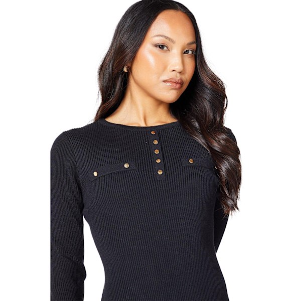 Principles Dam/Dam Knitted Ribbed Button Detail Midi Dres Black 18 UK