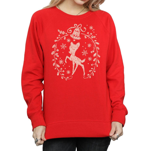 Disney Dam/Dam Bambi Christmas Wreath Sweatshirt L Röd Red L