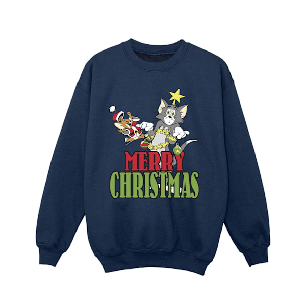 Tom And Jerry Girls Merry Christmas Baubles Sweatshirt 12-13 År Navy Blue 12-13 Years