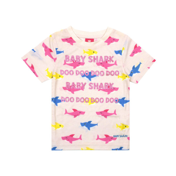 Baby Shark Girls Glitter All-Over Print T-Shirt 2-3 år Rosa Pink 2-3 Years