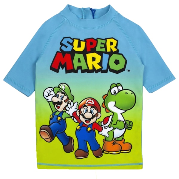 Super Mario Pojkar Kortärmad Badset 5-6 År Blå/Grön Blue/Green 5-6 Years